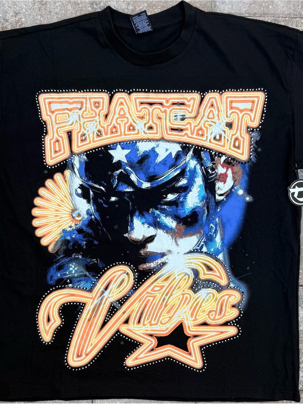 PhatCat Men’s L Black Vibes Double-Sided Graphic T-Shirt